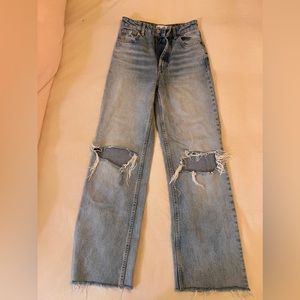 Zara Wide Leg Raw Hem Blue Jeans (size 2)